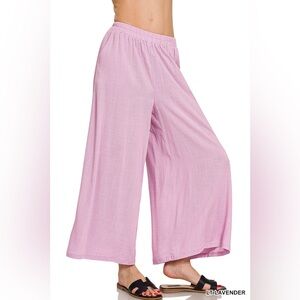 Zenana WOVEN ELASTIC BAND PANTS WITH POCKET